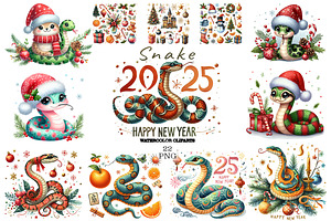 Snake 2025 Watercolor Clipart PNG
