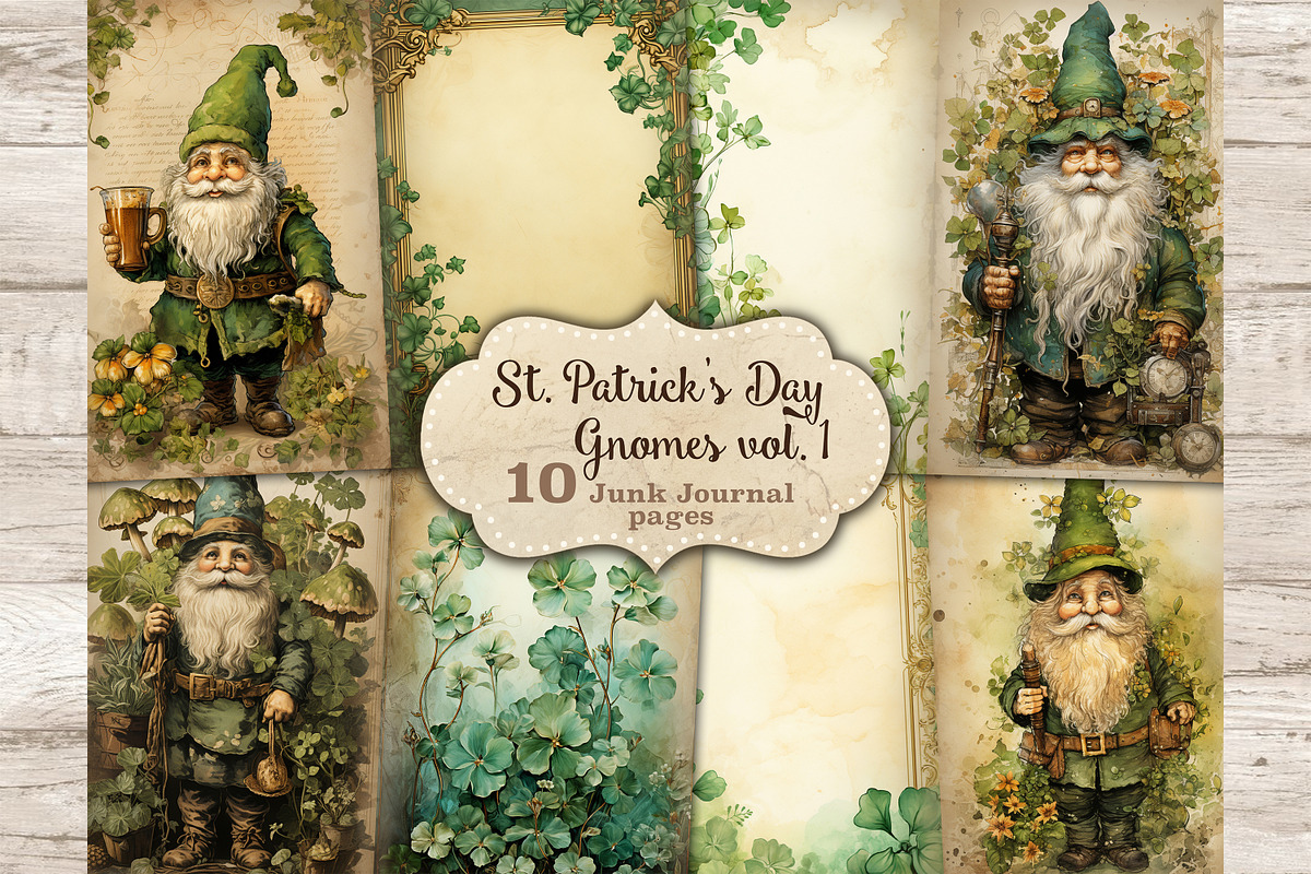 St. Patricks Day Gnomes Junk Journal, a Seasonal Illustration by GlamArtZhanna (Photo 1 of 10)