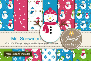 Snowman Digital Paper, a Pattern Graphic by JennyL Designs