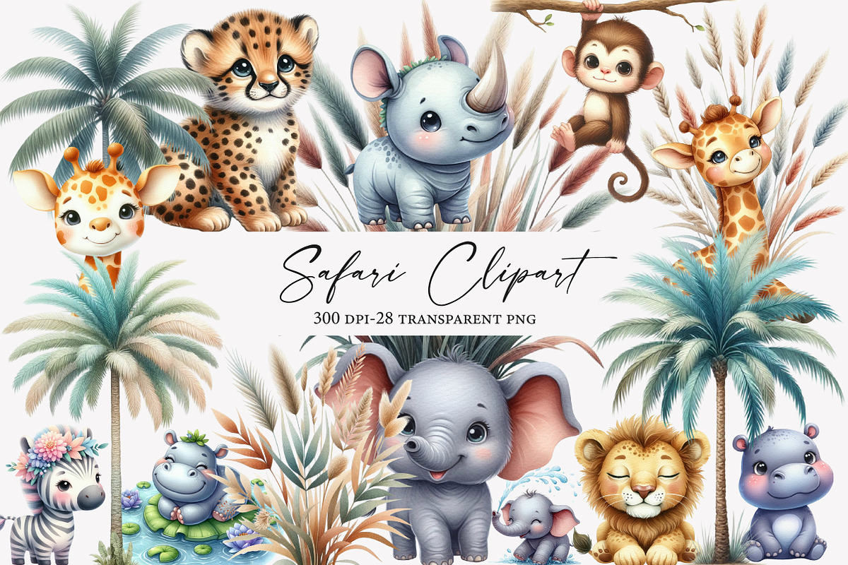 Safari Watercolor Clipart, an Illustration by Designworld (Photo 1 of 5)