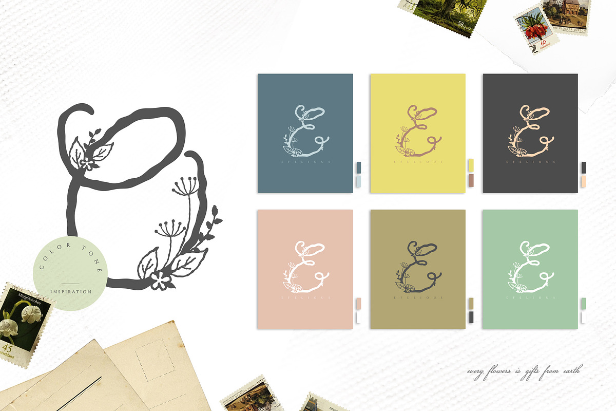 Efelious - floral monogram set, an Object Graphic by Euonia Meraki (Photo 4 of 12)