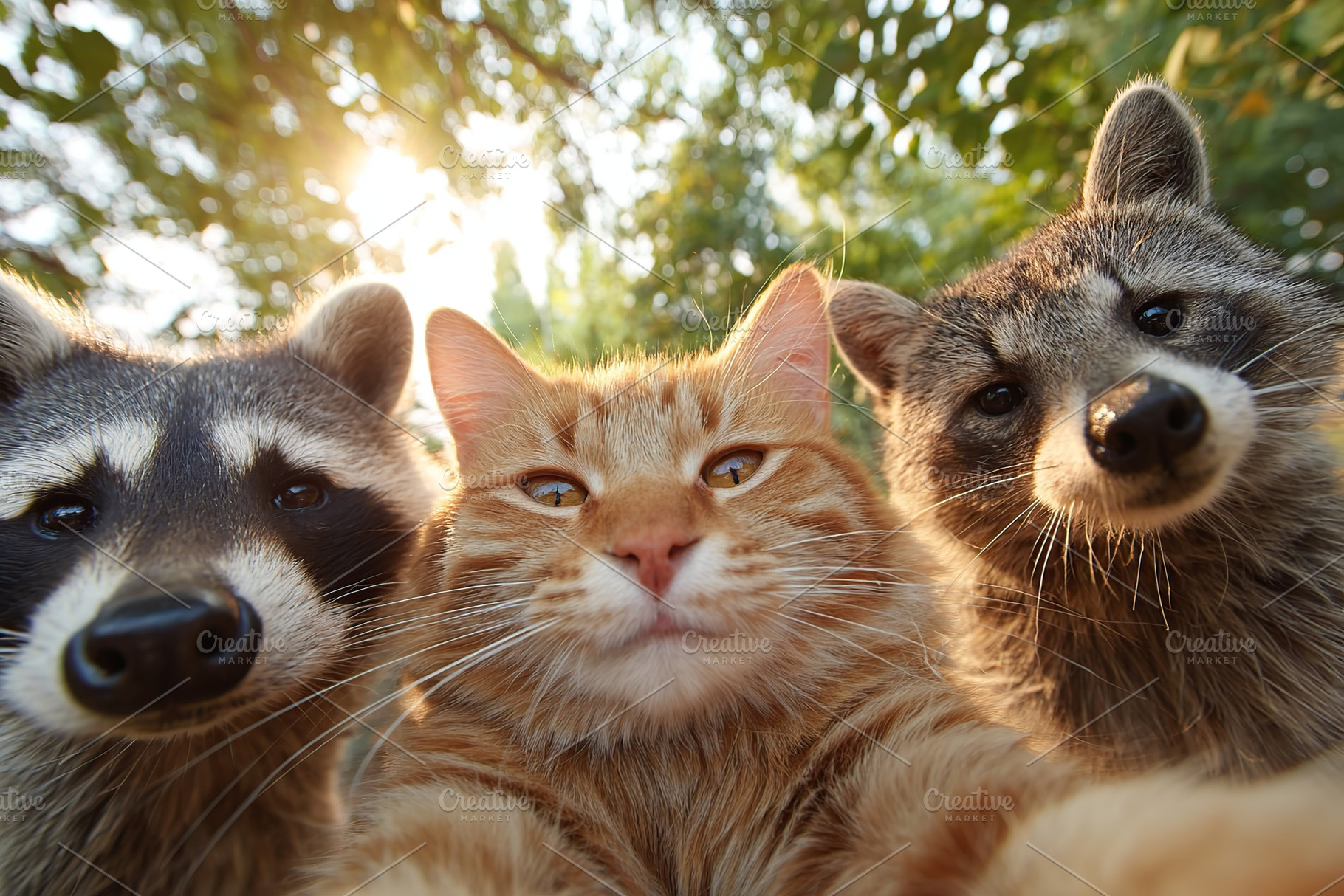 Friendly animals gather together outdoors during golden hour, a Photo by AlyaAnd