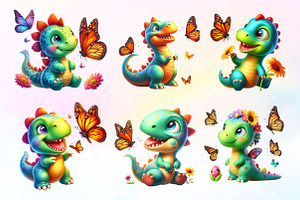 Cute Dinosaur With Butterfly Clipart