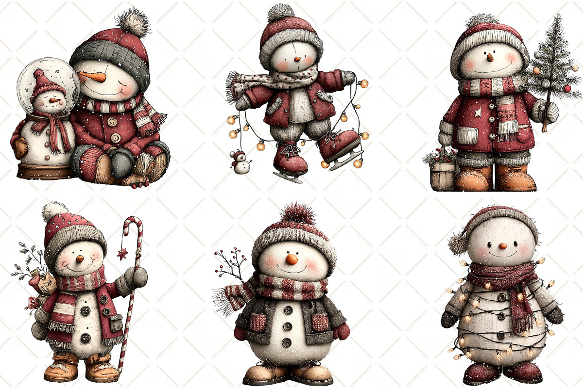 Whimsical Snowman Clipart, an Illustration by Black Bird Studio (Photo 6 of 6)