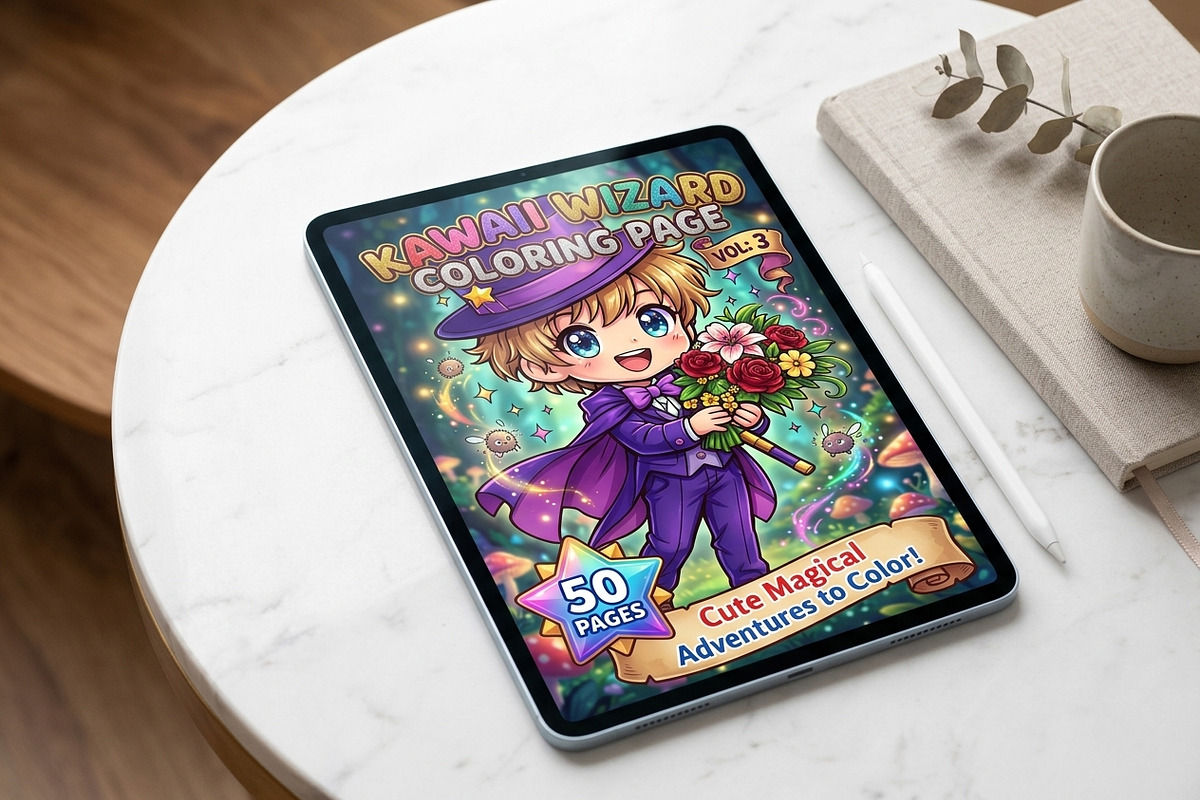 Cute Wizard Coloring Book Page Vol3, a Seasonal Illustration by ikarifq shop (Photo 3 of 5)