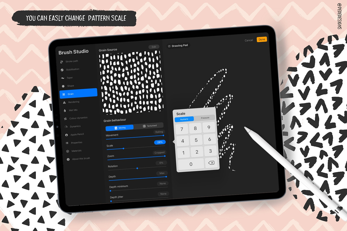 Pattern Brush Pack for Procreate, a Brush Add-On by PeDe Designs