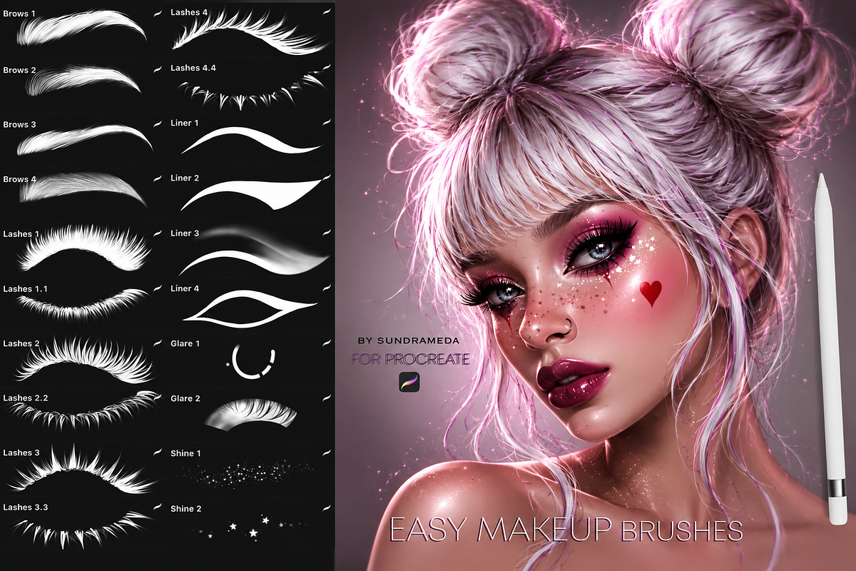Easy MakeUp Brushes for Procreate, a Brush Add-On by sundrameda (Photo 2 of 3)