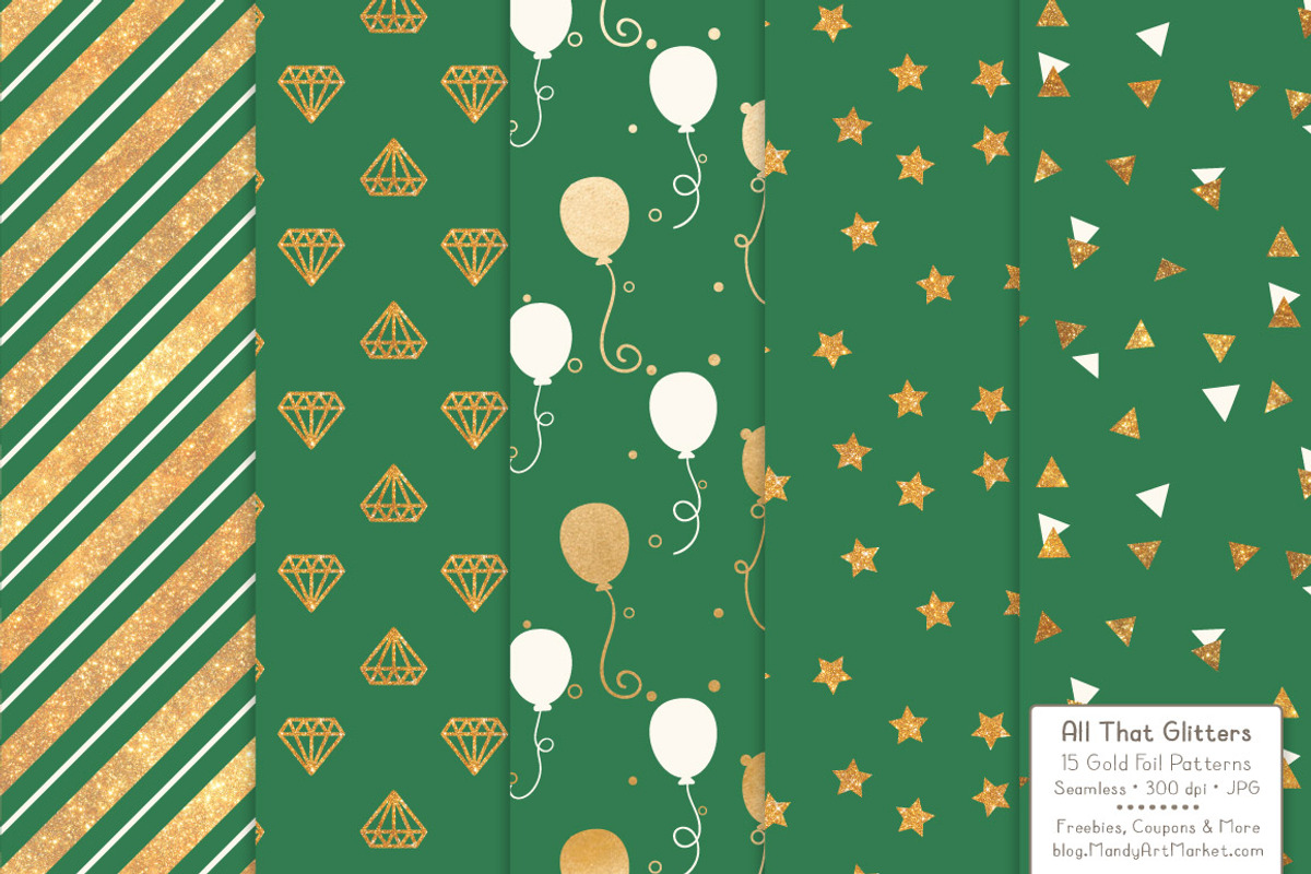 Gold Foil Digital Papers in Emerald, a Pattern Graphic by Amanda Ilkov (Photo 2 of 4)