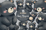 15 Bundle Watercolor Black Bear Cute, an Animal Illustration by Morspective (Thumbnail 1 of 8)