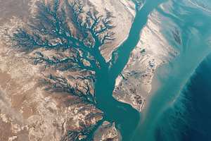 Aerial view of winding rivers in a coastal landscape, a Background Photo by AlyaAnd