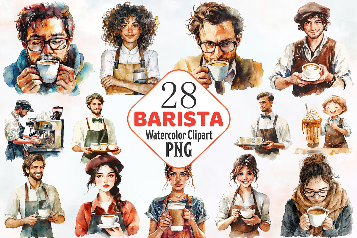 Barista Watercolor Cliparts, a Person Illustration by RobertsArt (Photo 1 of 7)