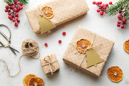 Flat lay with christmas gift boxes, a Holiday Photo by Olena Rudo