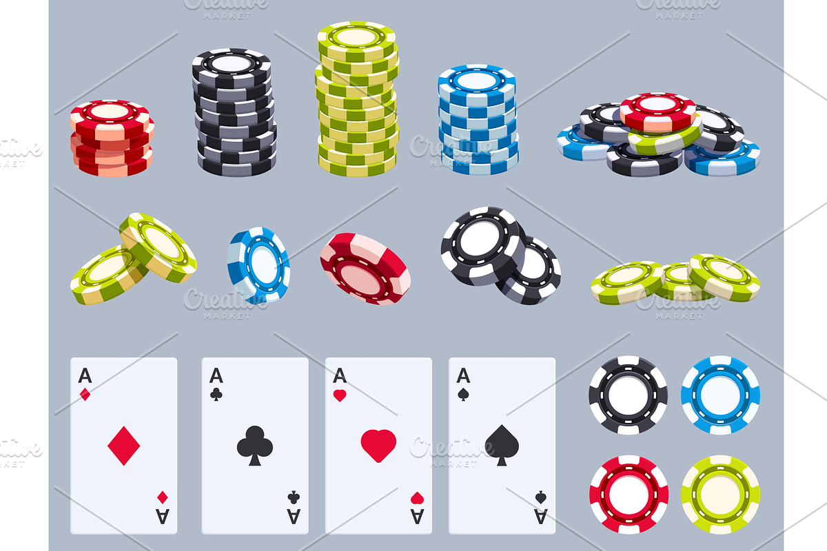Cartoon gaming chips and cards, a Sport Illustration by Valerie Bodnar