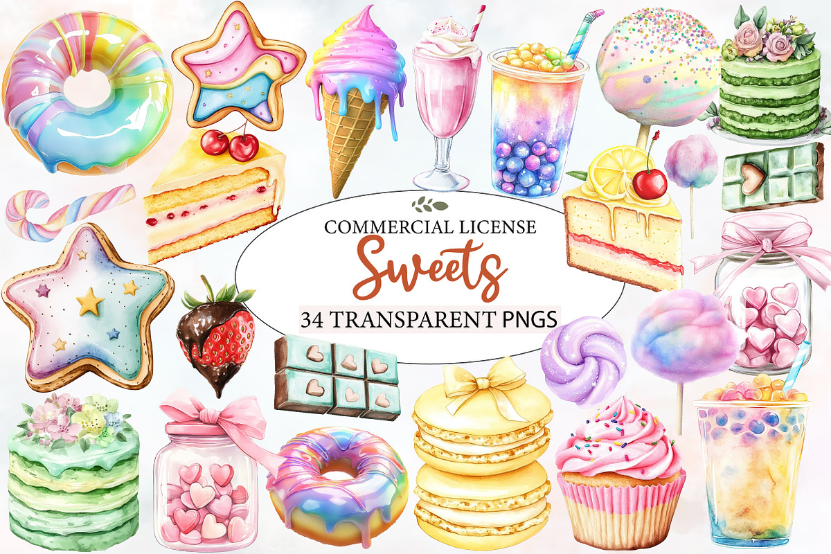 Pastel Sweets Clipart Bundle, an Illustration by Designworld (Photo 1 of 5)