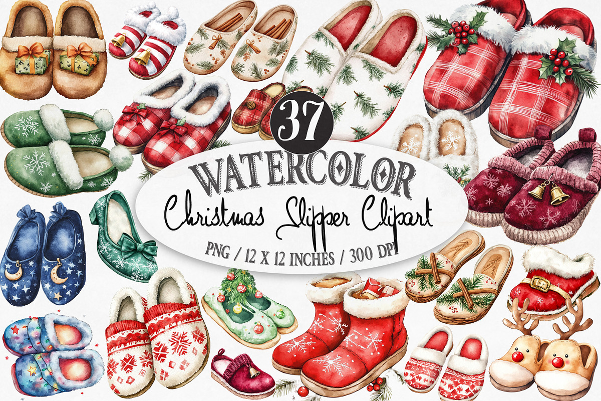 Christmas Slipper Clipart, an Illustration by Designking (Photo 1 of 4)
