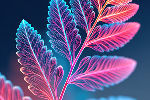 Vibrant fern leaf in blue and pink hues, a Nature Photo by AlyaAnd