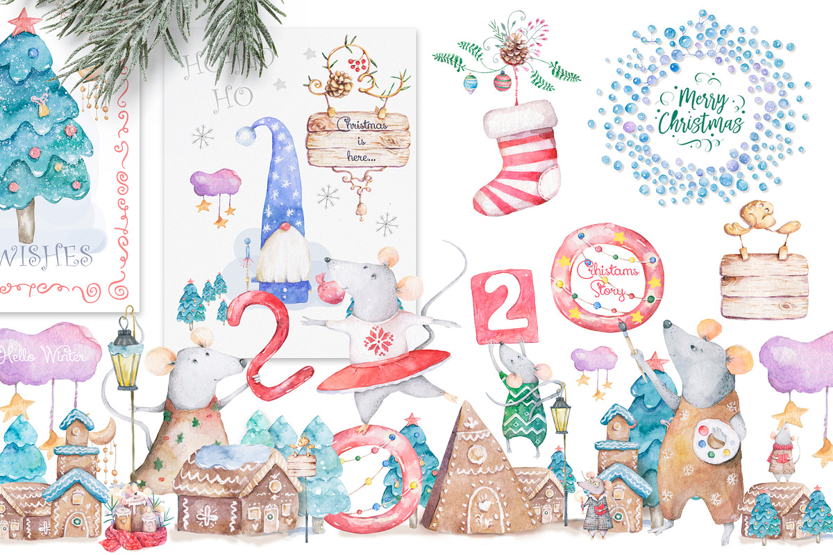 Christmas Story Watercolor cute Rats, an Animal Illustration by Ann Art Houze (Photo 3 of 13)