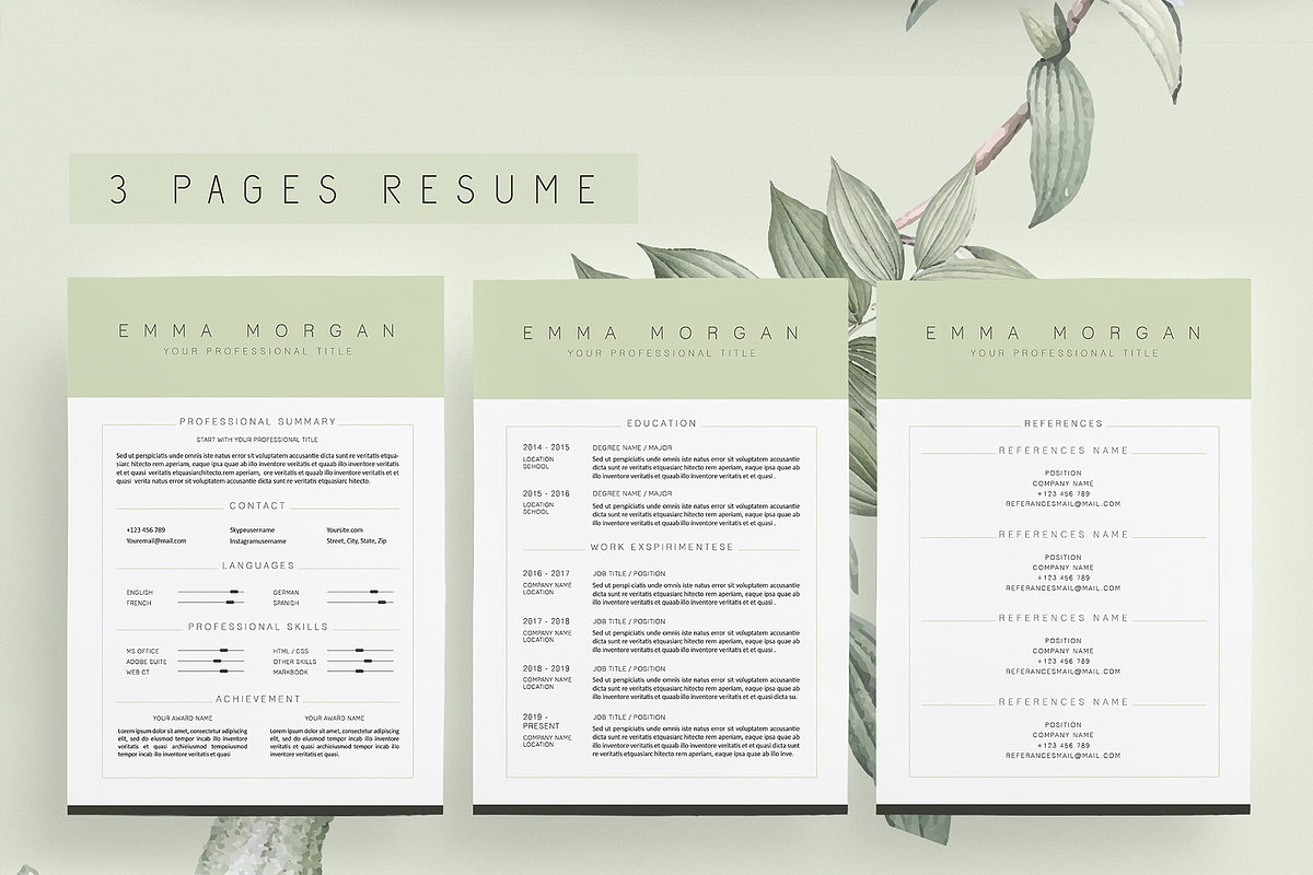 3 Page Green Resume / CV Template M, a Resume Template by Showy68 Template (Photo 2 of 6)