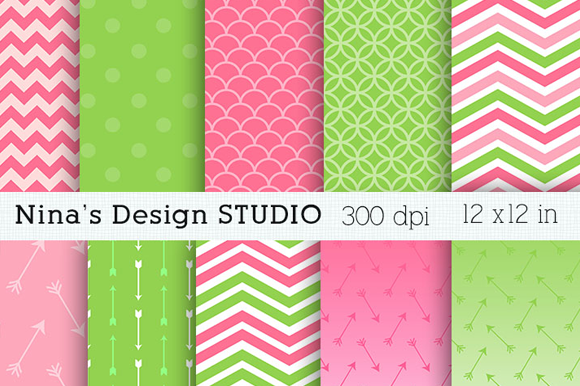 Pink and Green Digital Papers preview 2