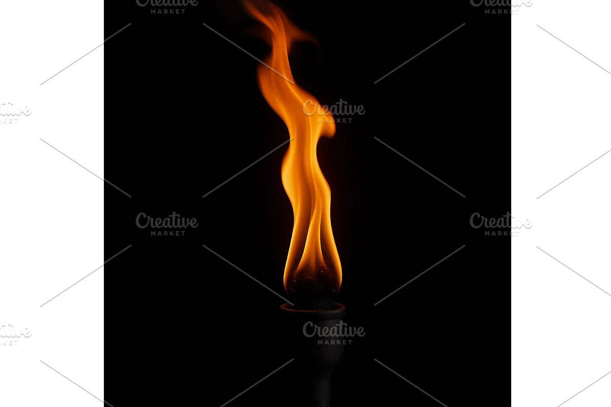 Burning torch flame on black, an Illustration by AlexArt