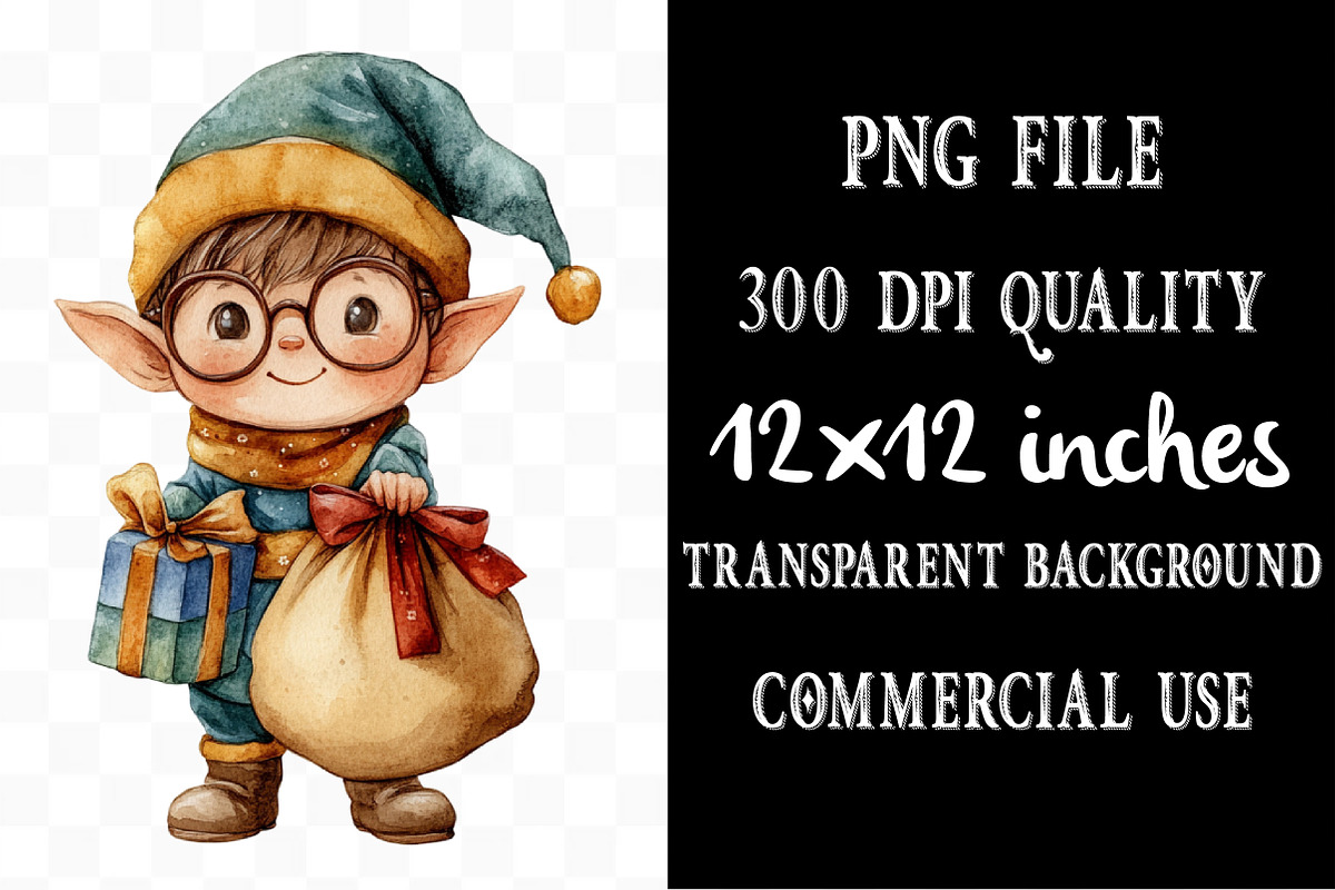Christmas Elf Watercolor Clipart, an Illustration by Designking (Photo 4 of 5)