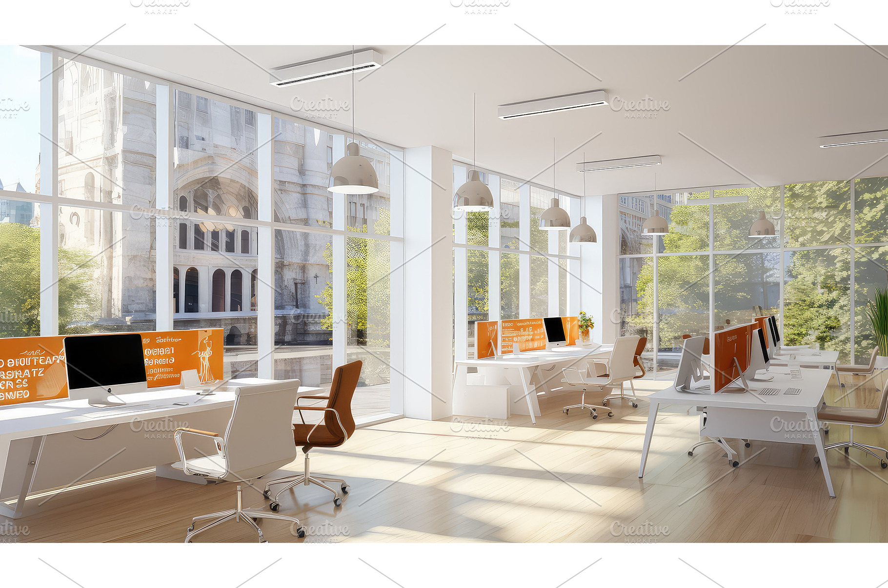 computer office interior background, a Business Photo by pikepicture