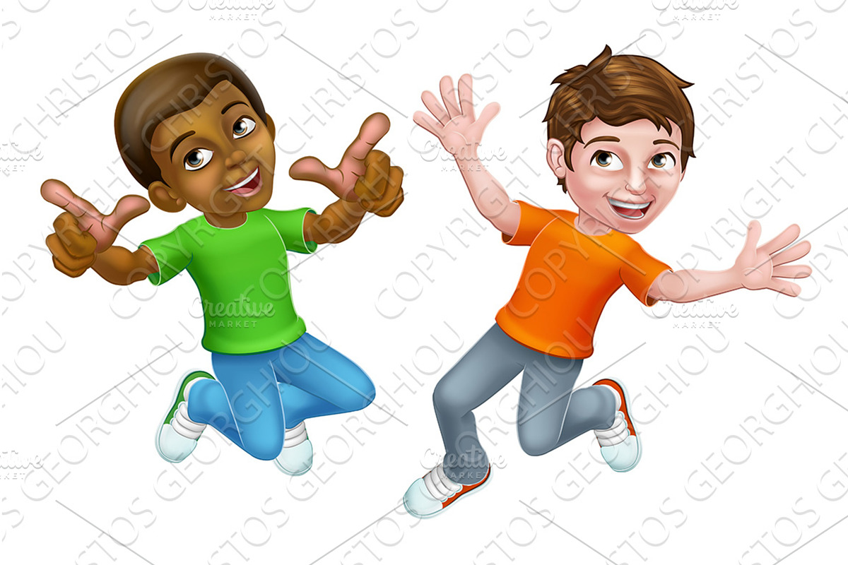 Jumping Boys Kids Children Cartoon, an Education Illustration by Christos Georghiou