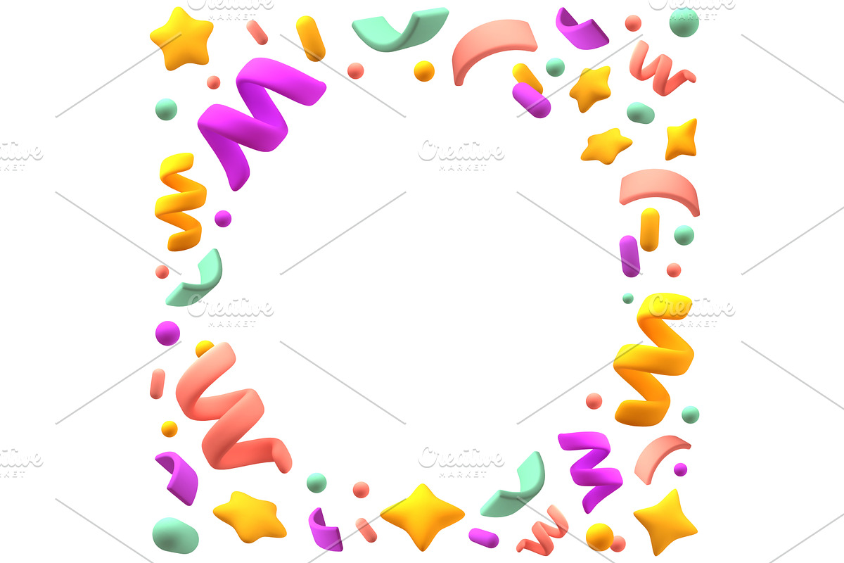 Cartoon 3d confetti frame. Colorful, an Object Illustration by YummyBuum