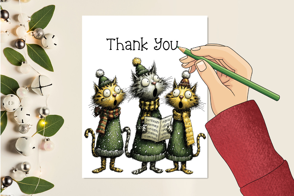 Whimsical Christmas Cats Clipart, an Illustration by Creative Art (Photo 8 of 10)