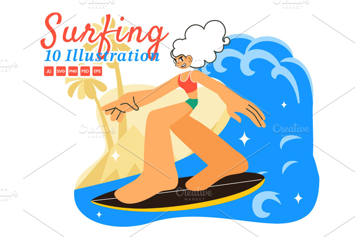 10 Summer Beach Surfing Illustration, a Sport Illustration by denayunebgt (Photo 1 of 4)