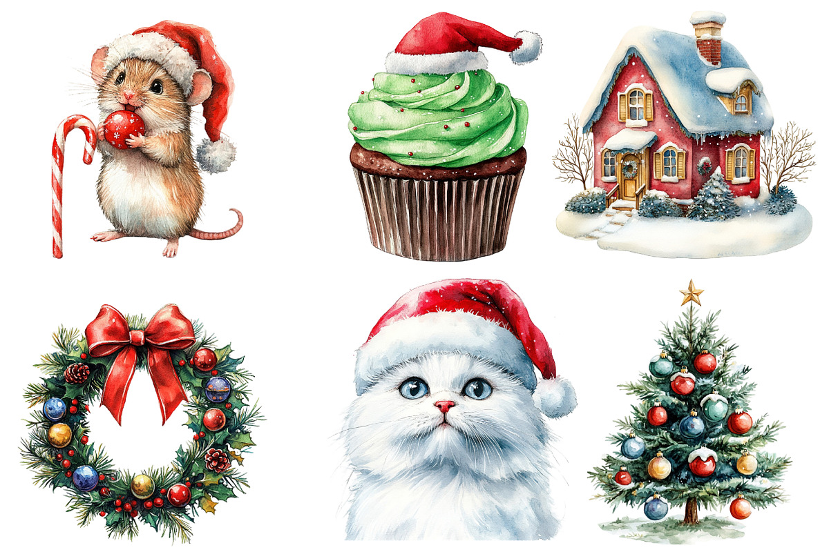 Watercolor Christmas Clipart, an Illustration by Designworld (Photo 2 of 6)