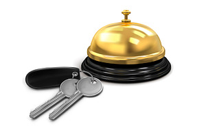 Silver keys, keychain, gold bell