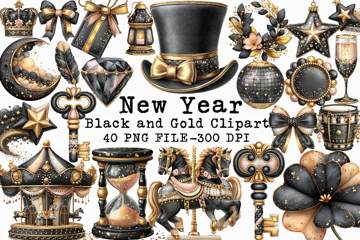 Black and Gold New Year Clipart, an Illustration by Libby Wishes (Photo 1 of 7)