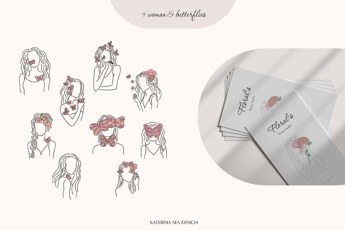Line art floral woman & elements, a Person Illustration by Katerina.Sea.Design (Photo 4 of 10)