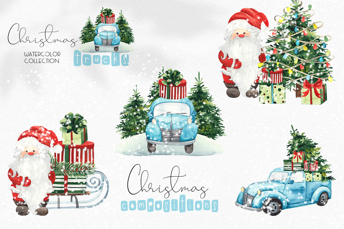 Watercolor Christmas trucks, an Object Graphic by Ana-Sakuta (Photo 8 of 19)