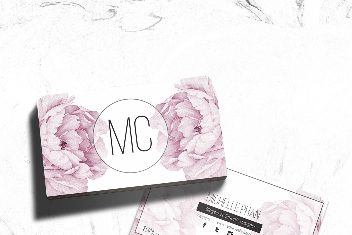 Floral business card template, a Business Card Template by Chic templates (Photo 3 of 3)