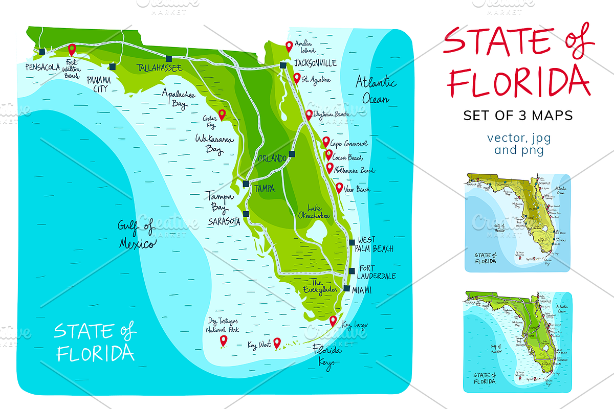Florida maps, an Education Illustration by Illustrationsforteachers (Photo 1 of 4)