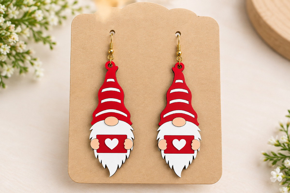 Christmas Gnome Earrings Laser Cut, a Seasonal Illustration by Canvas Craft (Photo 4 of 4)