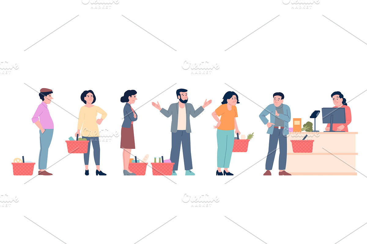 Angry customers in supermarket, a Person Illustration by LadadikArt