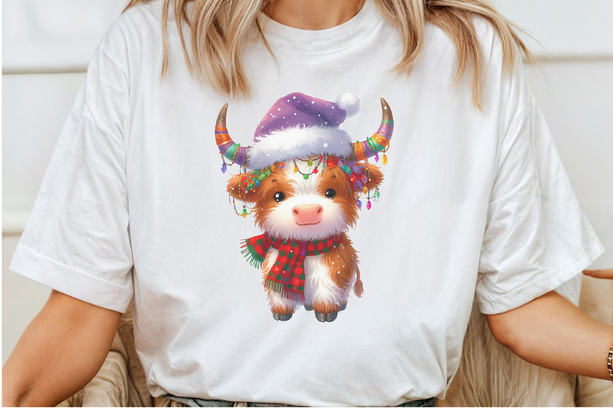 Cute Christmas Highland Cow Clipart, an Illustration by Rose Art (Photo 2 of 5)