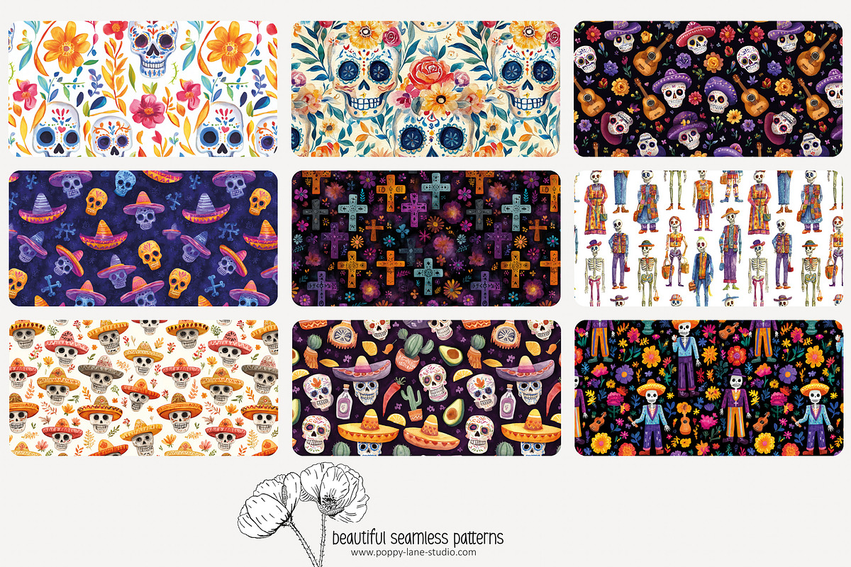 80 Dia de Muertos seamless pattern, a Pattern Graphic by Poppy Lane Studio (Photo 9 of 11)