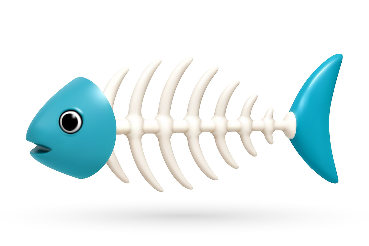 Fish bone skeleton with blue head, an Animal Illustration by Abscent (Photo 2 of 3)