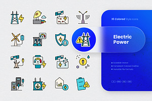 Electric Power Colored Icons, an Outline Icon by cidcud_graphic