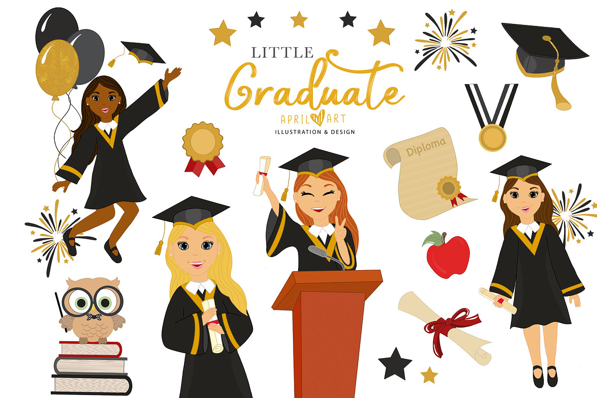 Little Graduate Kids Clipart, an Illustration by Oh Darling Graphics (Photo 1 of 3)
