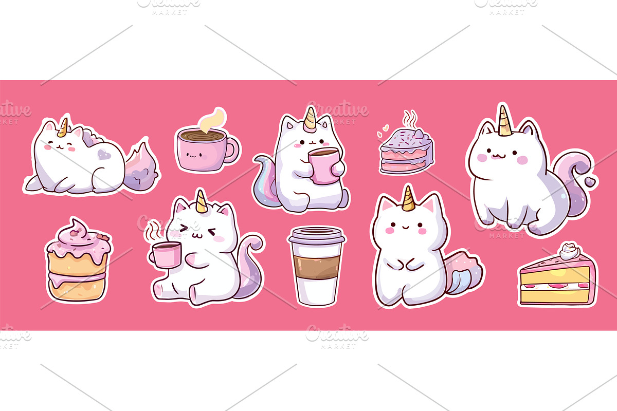 Kawaii cat unicorns. Cute kitty, an Animal Illustration by Stock-Smart-Start