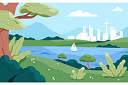 Nature landscape of park with river, a Seasonal Illustration by Good Studio (Thumbnail 1 of 2)