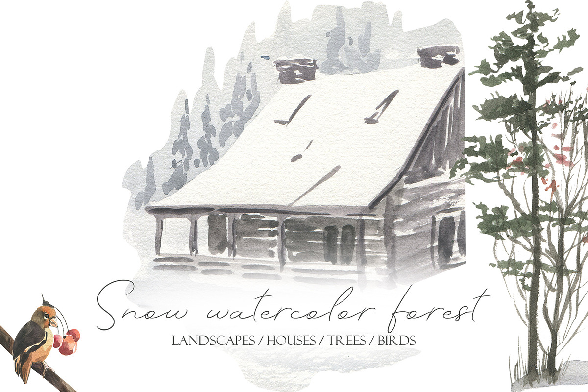 Snow watercolor forest, an Illustration by Love Watercolor Store (Photo 1 of 8)