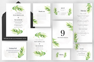 Watercolor Leaf Wedding Suite, an Invitation Template by Azka Creative