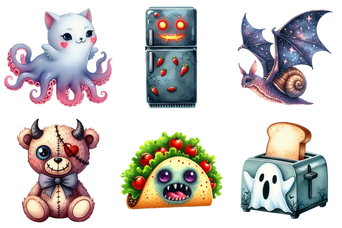 Watercolor Weird Halloween Clipart, an Illustration by Daily.Designs (Photo 2 of 5)