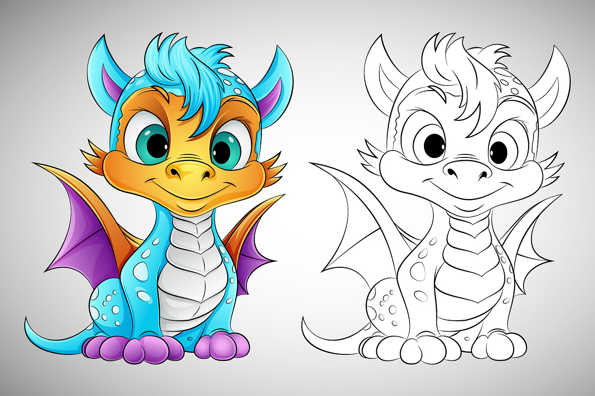 Cute Dragon Coloring Book Page, an Animal Illustration by Ghagra (Photo 1 of 6)